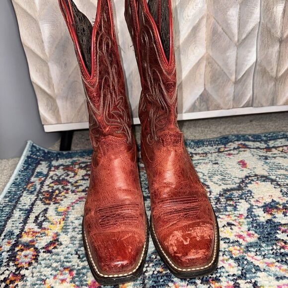 Ariat Legend Boots Womens Size 8.5B Red Cowgirl Western Embroidered - Picture 4 of 12